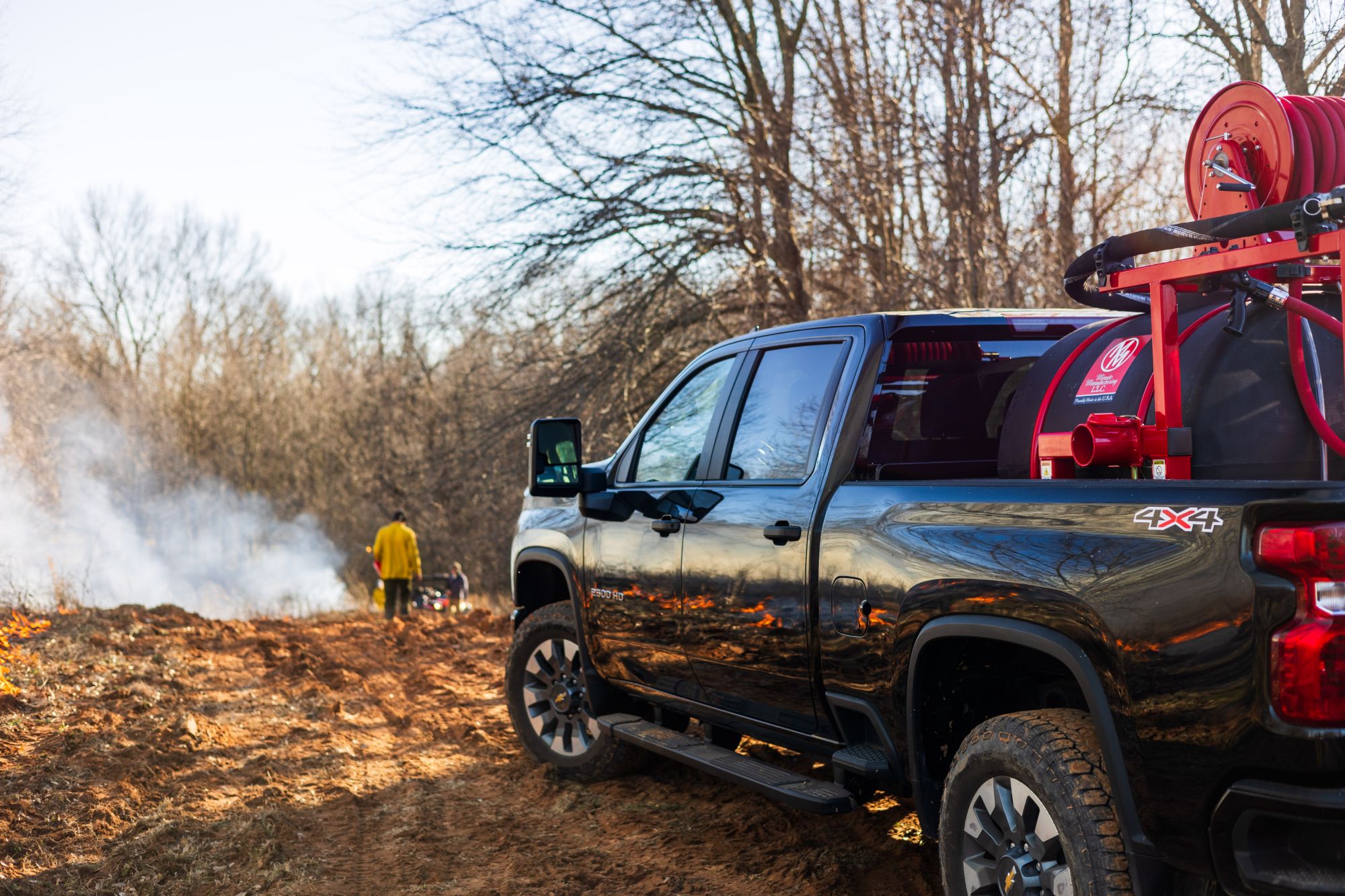 Minuteman XD fire skid on a black Chevrolet 2500HD at a prescribed burn